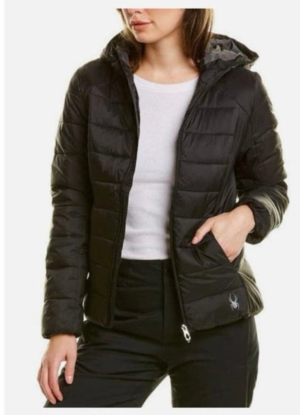NWT Spyder Clara Puffer jacket Black Hooded Coat Woman size medium